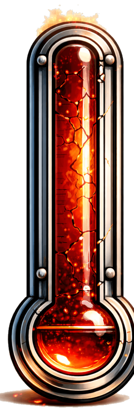 Thermometer-style heat index artwork showing 76 percent for NO status